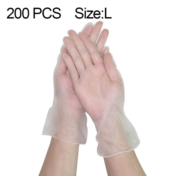 

200 PCS Thicken Disposable Clear Food Grade PVC Powder-Free Insulation Waterproof Gloves, Size: L
