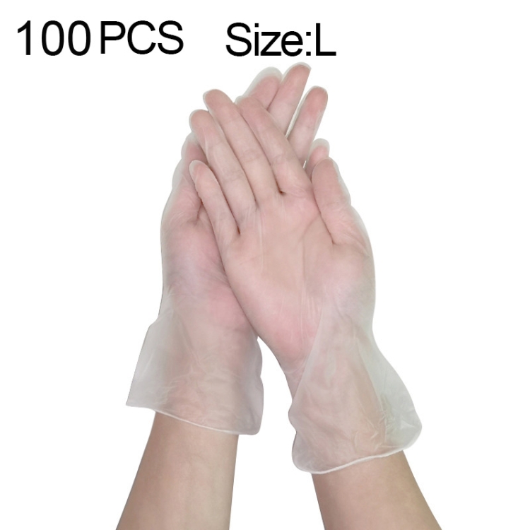 

100 PCS Thicken Disposable Clear Food Grade PVC Powder-Free Insulation Waterproof Gloves, Size: L