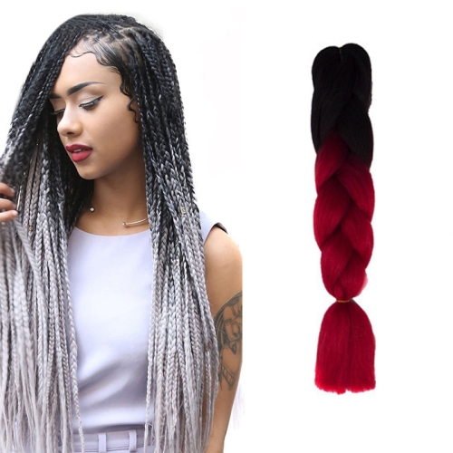

Fashion Color Gradient Individual Braid Wigs Chemical Fiber Big Braids, Length: 60cm(04 Black+Red)