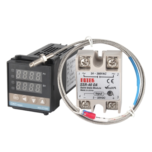 

REX-C100 Thermostat + Thermocouple + SSR-10 DA Solid State Module Intelligent Temperature Control Kit