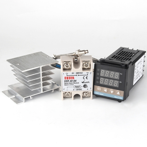 

4400W REX-C100 Thermostat + Heat Sink + Thermocouple + SSR-40 DA Solid State Module Intelligent Temperature Control Kit