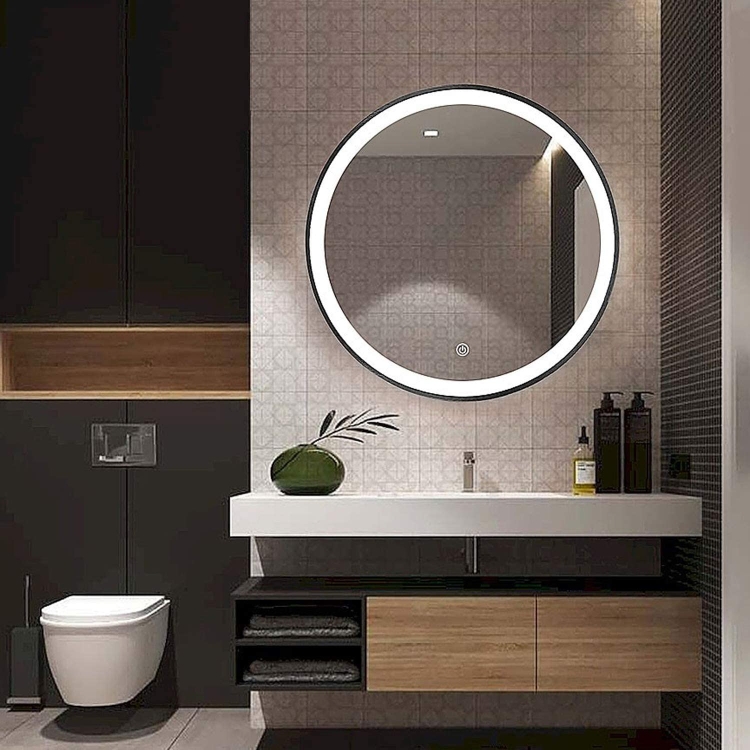 

[US Warehouse] 19.7 inch Wall-mounted Round Metal Frame Plane Mirror Bathroom Vanity Mirror with Touch LED Light(Black)