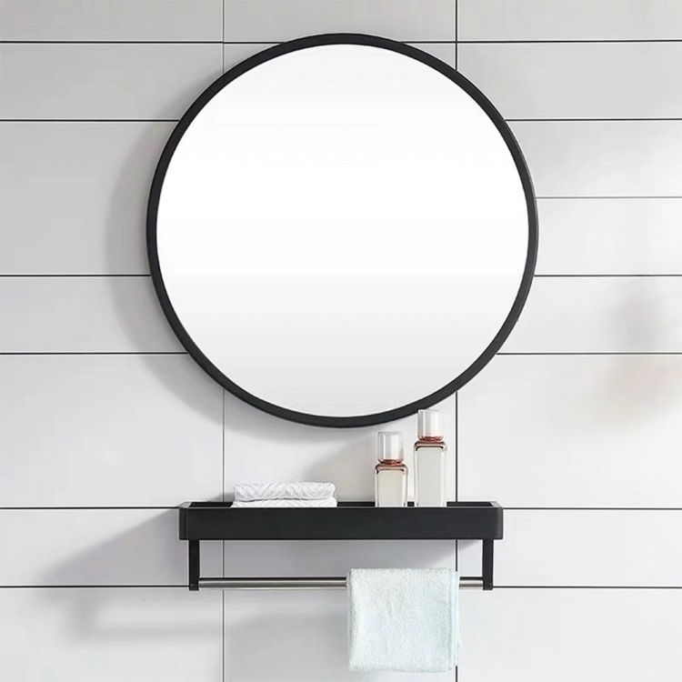 

[US Warehouse] 27.5 inch Wall-mounted Round Metal Frame Plane Mirror Bathroom Vanity Mirror(Black)