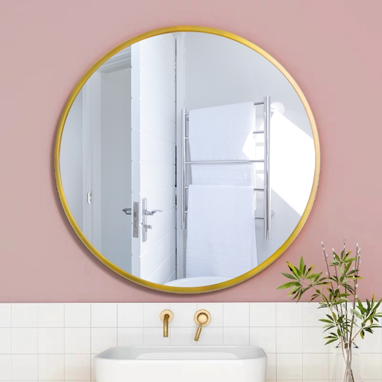 

[US Warehouse] 24 inch Wall-mounted Round Metal Frame Plane Mirror Bathroom Vanity Mirror(Gold)