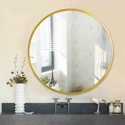 

[US Warehouse] 31.5 inch Wall-mounted Round Metal Frame Plane Mirror Bathroom Vanity Mirror(Gold)