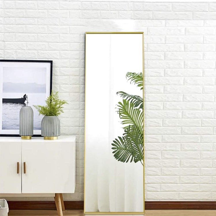 

[US Warehouse] Rectangular Aluminum Frame Floor Mirror Wall-mounted Full-length Mirror Bedroom Mirror, Size: 59 x 15.7 inch(Gold)