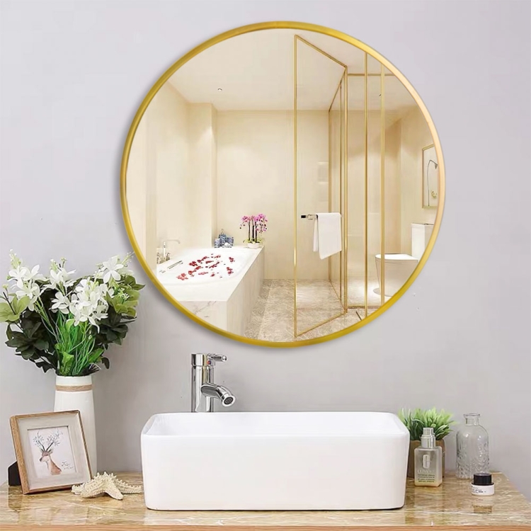 

[US Warehouse] 27.5 inch Wall-mounted Round Metal Frame Plane Mirror Bathroom Vanity Mirror(Gold)