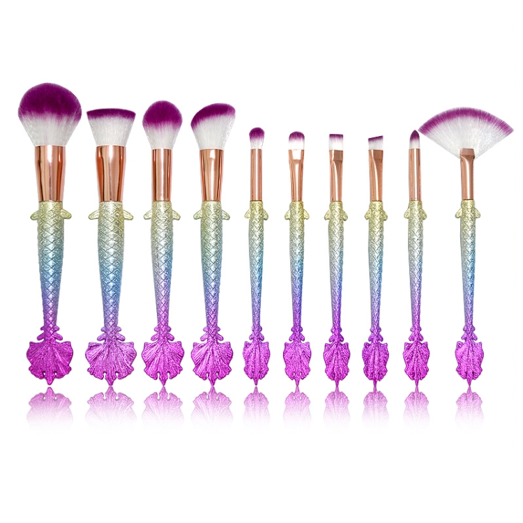

10 in 1 3D Colorful Lucky Mermaid Tail Handle Multi-functional Makeup Brush