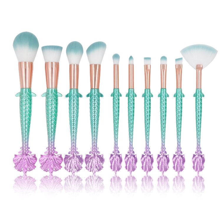 

10 in 1 Lucky Mermaid Tail Blue Handle Multi-functional Makeup Brush
