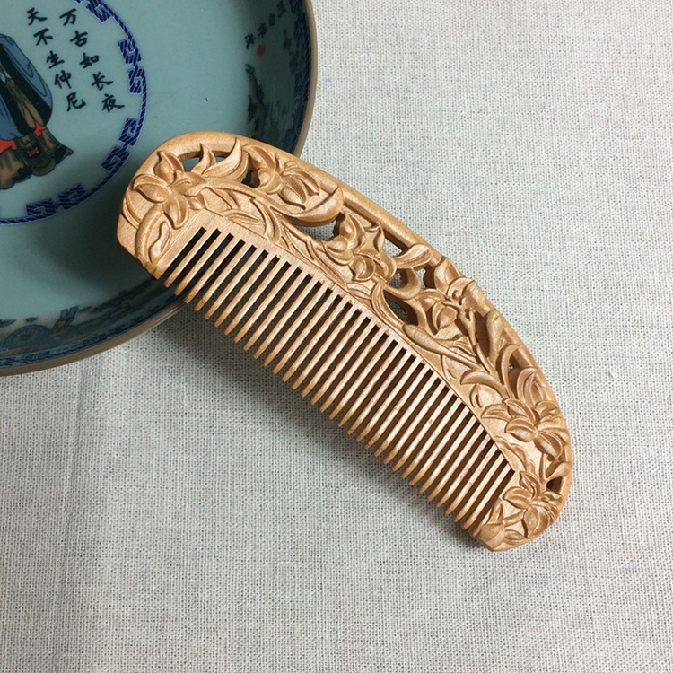 

Fragrant Sultry Orchid Mahogany Comb Double-sided Carved Wooden Comb + Gift Box, Gift Box Colors Are Random