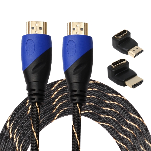 

5m HDMI 1.4 Version 1080P Woven Net Line Blue Black Head HDMI Male to HDMI Male Audio Video Connector Adapter Cable with 2 Bending HDMI Adapter Set