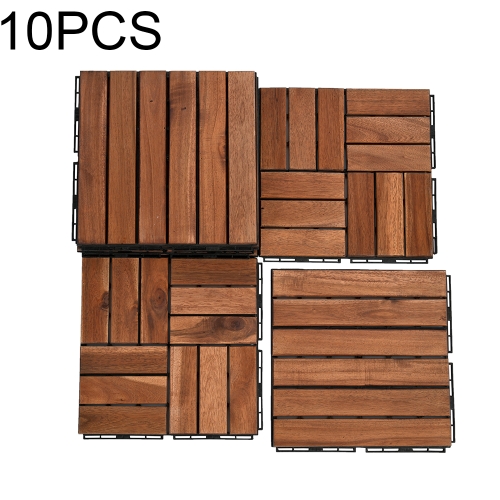 

[US Warehouse] 10 PCS Striped Pattern Square Acacia Wood Interlocking Floor Tiles, Size: 12 x 12 inch