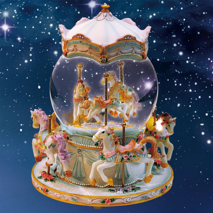 

Merry-go-round Crystal Ball Snowflake Music Box Birthday Gift(Blue)