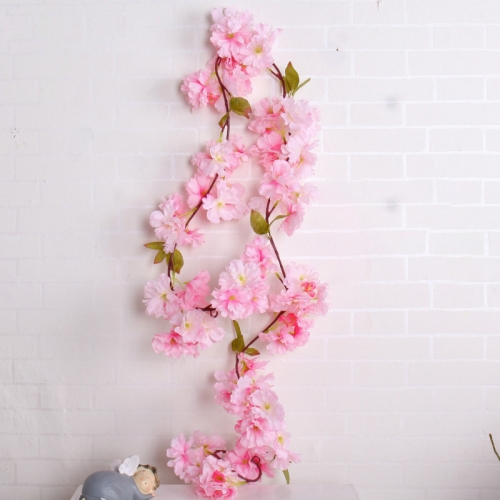 

2 PCS Cherry Blossom Artificial Flower Interior Background Wall Window Decoration, Length: 1.77m (Pink)
