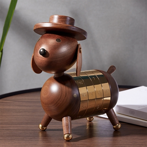 

Wooden Crafts Gentleman Dog Calendar Creative Decorations,, Material: Walnut (Gold)