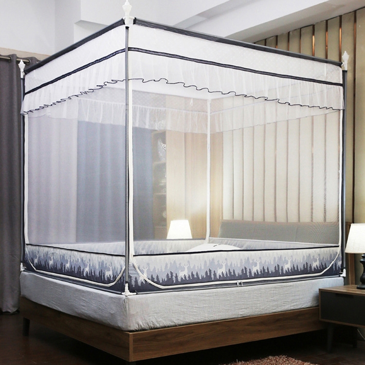 

Square Ceiling Zipper Mosquito Net Encryption Zipper Three Door Defence Mosquito for 1.5m Bed(Grey)