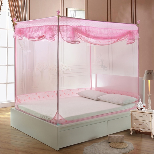 

Square Ceiling Zipper Mosquito Net Encryption Zipper Three Door Stainless Steel Bracket Defence Mosquito for 1.5m Bed (Pink)