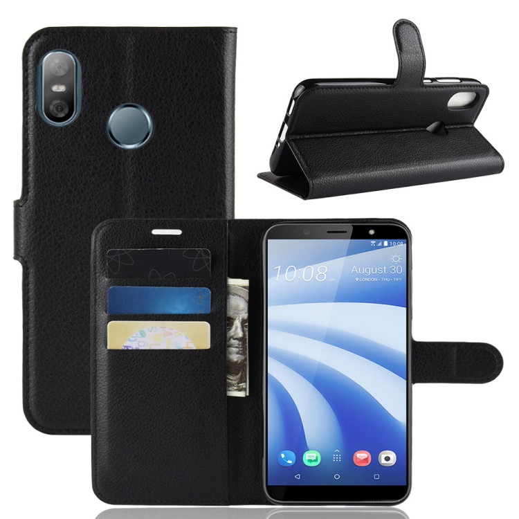 

Litchi Texture Horizontal Flip Leather Case for HTC U12 life, with Wallet & Holder & Card Slots(Black)