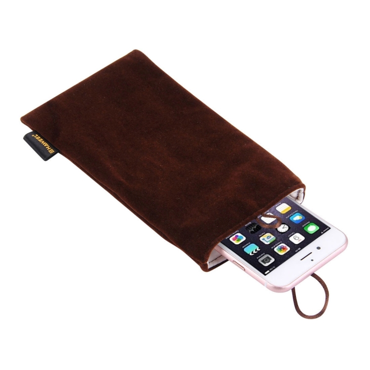 

HAWEEL Soft Flannel Pouch Bag with Pearl Button for up to 5.5 inch Screen Phone, Size: 18.5cm x 9cm(Brown)