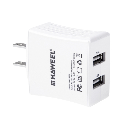 

HAWEEL 2 USB Ports Max 3.1A Travel Charger with US Plug, For iPhone, Galaxy, Huawei, Xiaomi, LG, HTC and other Smartphones(White)