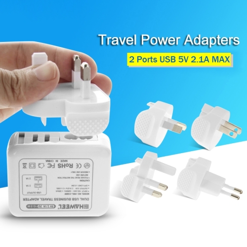 

HAWEEL 2 Ports USB 5V 2.1A Wall Charger Set with Removable International UK + EU + US + AU Plug, For iPhone, Galaxy, Huawei, Xiaomi, LG, HTC and other Smartphones, Rechargeable Devices(White)