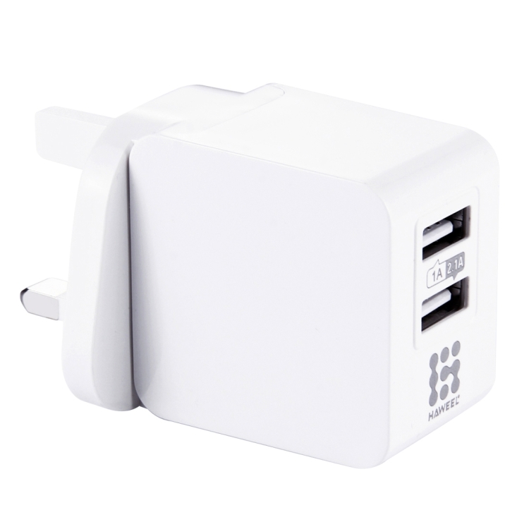 

HAWEEL 2 USB Ports 1A / 2.1A Travel Charger, UK Plug, For iPhone, iPad, Galaxy, Huawei, Xiaomi, LG, HTC and other Smart Phones(White)