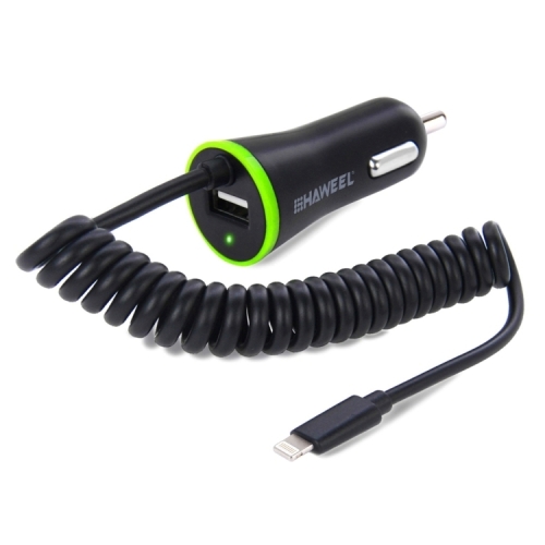 

[UAE Stock] HAWEEL 5V 2.1A 8 pin USB Car Charger with Spring Cable, Length: 25cm-120cm, For iPhone X, iPhone 8, iPhone 7 & 7 Plus, iPhone 6 & 6s, iPhone 6 Plus & 6s Plus, iPhone 5 & 5s & SE, iPad(Black)