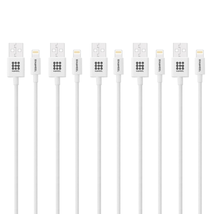 

5 PCS HAWEEL 1m 8 Pin USB Data Sync Charging Cable Kits, For iPhone X, iPhone 8, iPhone 7 & 7 Plus, iPhone 6 & 6s, iPhone 6 Plus & 6s Plus, iPhone 5 & 5s & 5C, iPad Air, iPad mini(White)