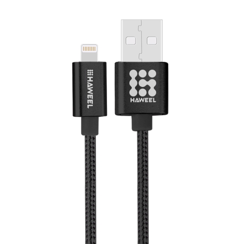 

HAWEEL 1m Nylon Woven Metal Head 3A 8 Pin to USB 2.0 Sync Data Charging Cable, For iPhone 11 / iPhone XR / iPhone XS MAX / iPhone X & XS / iPhone 8 & 8 Plus / iPhone 7 & 7 Plus / iPhone 6 & 6s & 6 Plus & 6s Plus / iPad(Black)