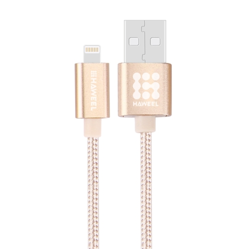 

HAWEEL 1m Nylon Woven Metal Head 3A 8 Pin to USB 2.0 Sync Data Charging Cable, For iPhone XR / iPhone XS MAX / iPhone X & XS / iPhone 8 & 8 Plus / iPhone 7 & 7 Plus / iPhone 6 & 6s & 6 Plus & 6s Plus / iPad(Gold)