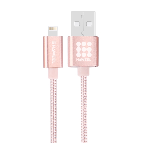 

HAWEEL 1m Nylon Woven Metal Head 3A 8 Pin to USB 2.0 Sync Data Charging Cable, For iPhone 11 / iPhone XR / iPhone XS MAX / iPhone X & XS / iPhone 8 & 8 Plus / iPhone 7 & 7 Plus / iPhone 6 & 6s & 6 Plus & 6s Plus / iPad(Rose Gold)