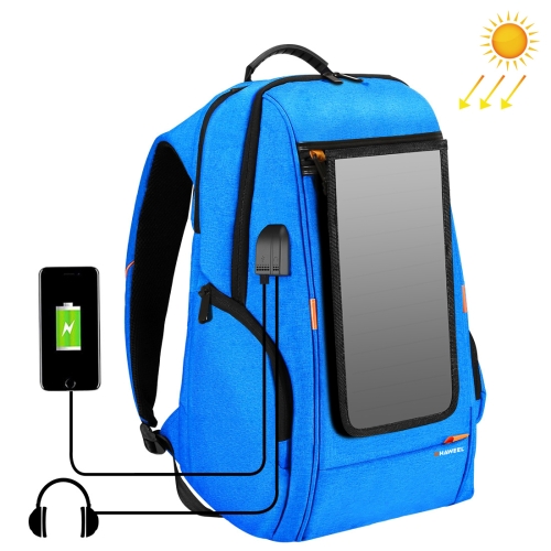 

HAWEEL Outdoor Multi-function 7W Solar Panel Powered Comfortable Breathable Casual Backpack Laptop Bag with Handle, External USB Charging Port & Earphone Port(Blue)