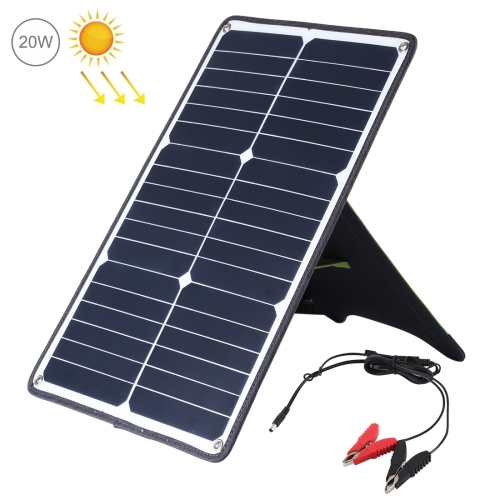 

HAWEEL Portable 20W Monocrystalline Silicon Solar Power Panel Charger, with USB Port & Holder & Tiger Clip, Support QC3.0 and AFC(Black)