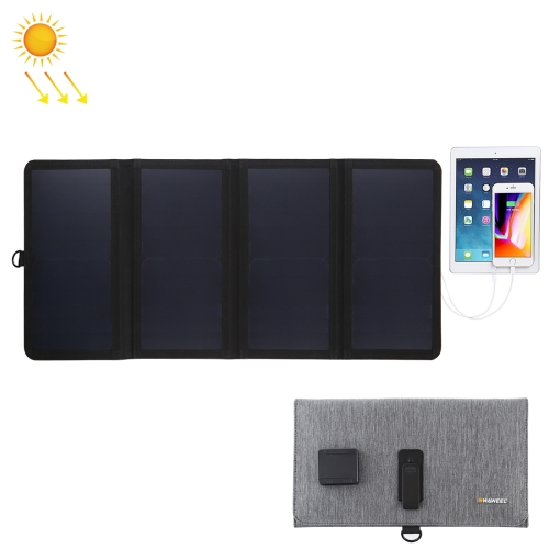 

HAWEEL 28W Ultrathin 4-Fold Foldable 5V / 3A Max Solar Panel Charger with Dual USB Ports, Support QC3.0 and AFC (Black)