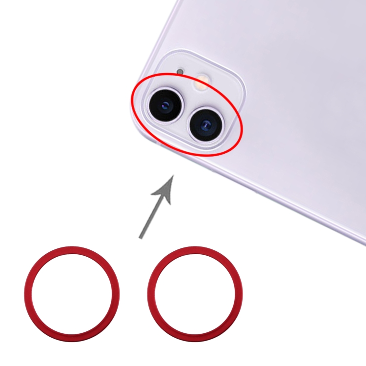 

2 PCS Rear Camera Glass Lens Metal Protector Hoop Ring for iPhone 11(Red)