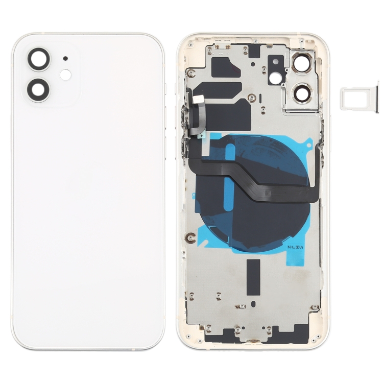 

Battery Back Cover (with Side Keys & Card Tray & Power + Volume Flex Cable & Wireless Charging Module) for iPhone 12(White)
