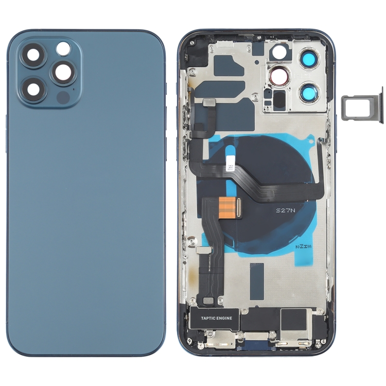 

Battery Back Cover Assembly (with Side Keys & Loud Speaker & Motor & Camera Lens & Card Tray & Power Button + Volume Button + Charging Port & Wireless Charging Module) for iPhone 12 Pro(Blue)
