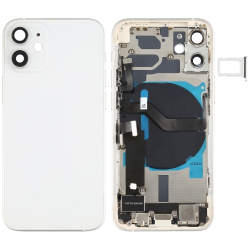 

Battery Back Cover Assembly (with Side Keys & Loud Speaker & Motor & Camera Lens & Card Tray & Power Button + Volume Button + Charging Port & Wireless Charging Module) for iPhone 12 Mini(White)