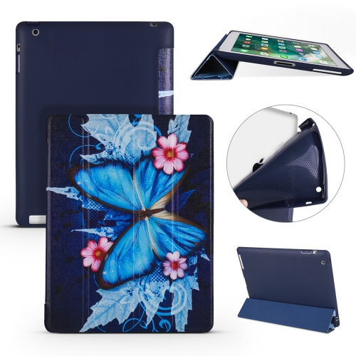 

Butterflies Pattern Horizontal Flip PU Leather Case for iPad 4 / 3 / 2, with Three-folding Holder & Honeycomb TPU Cover