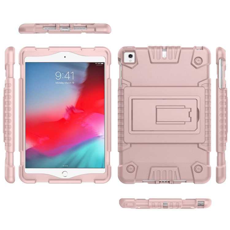 

Full Coverage Silicone Shockproof Case for iPad Mini (2019) & 4 & 3 & 2 &1 , with Holder(Rose Gold)