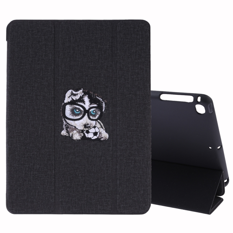 

Embroidery Pattern Silk Texture Horizontal Flip Leather Case for iPad 9.7 / Air 2 / Air, with Three-folding Holder & Sleep / Wake-up Function(Black)