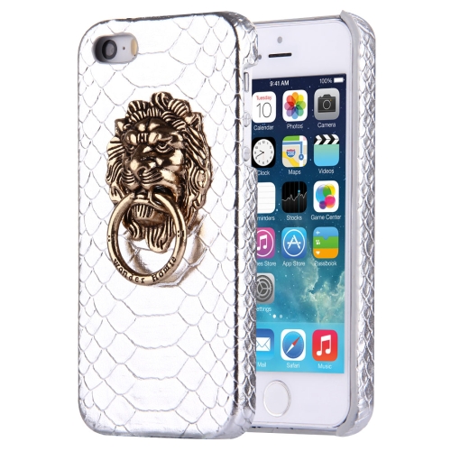 

For iPhone SE & 5s & 5 Snakeskin Texture Paste Skin PC Protective Case with Lion Head Holder(Silver)