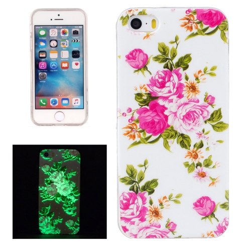 

For iPhone 5 & 5s & SE Noctilucent Rose Flower Pattern IMD Workmanship Soft TPU Back Cover Case