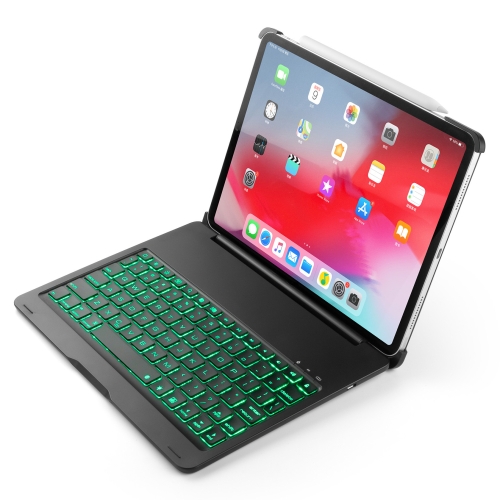 

F105A Colorful Backlight Aluminum Backplane Wireless Bluetooth Keyboard Protective Case for iPad Pro 11 inch （2018） (Black)