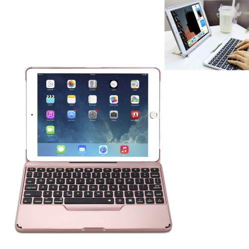 

F611 Detachable Colorful Backlight Aluminum Backplane Wireless Bluetooth Keyboard Protective Case for iPad Air 2 / 9.7 (2018) / 9.7 inch (2017) / Air / Pro 9.7 inch (Rose Gold)