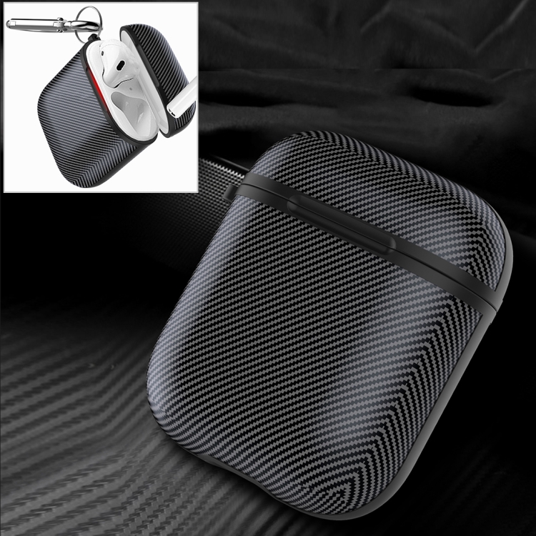 

Angibabe HX-0010-TQW Anti-fall TPU Carbon Fiber Pattern Wireless Bluetooth Earphone Protective Case for Apple AirPods 1, with Hang Buckle(Black)