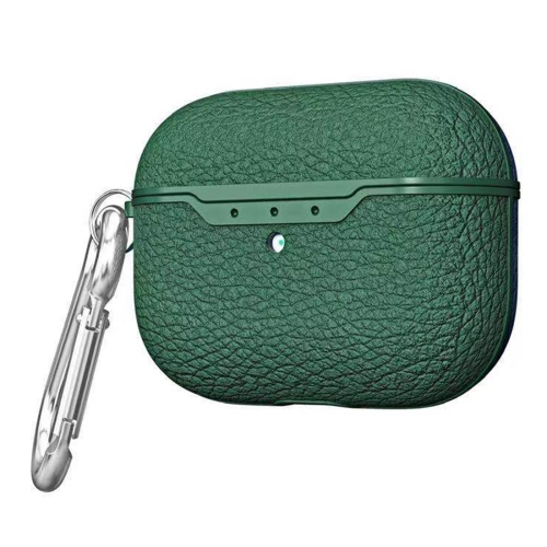 

For Apple AirPods Pro TPU Litchi Texture Wireless Earphone Protective Case with Hook(Dark Green)