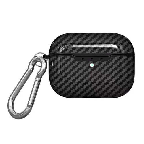 

For Apple AirPods Pro TPU Carbon Fiber Texture Wireless Earphone Protective Case with Hook(Black)