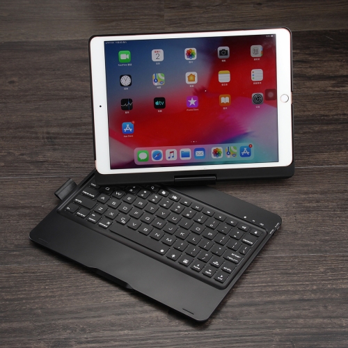 

F102AS For iPad 10.2 inch Colorful Backlit Rotatable Bluetooth Keyboard Leather Case with Pen Slot Function(Black)