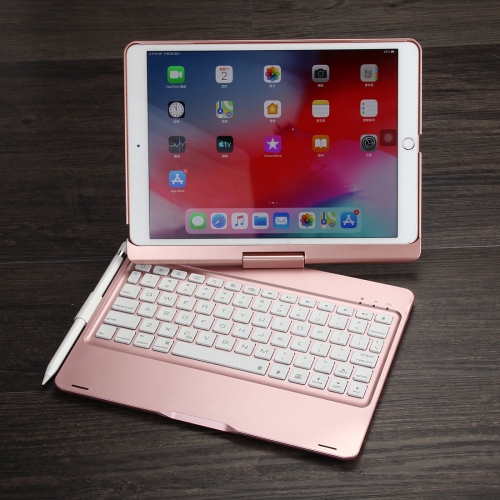 

F102AS For iPad 10.2 inch Colorful Backlit Rotatable Bluetooth Keyboard Leather Case with Pen Slot Function (Rose Gold)